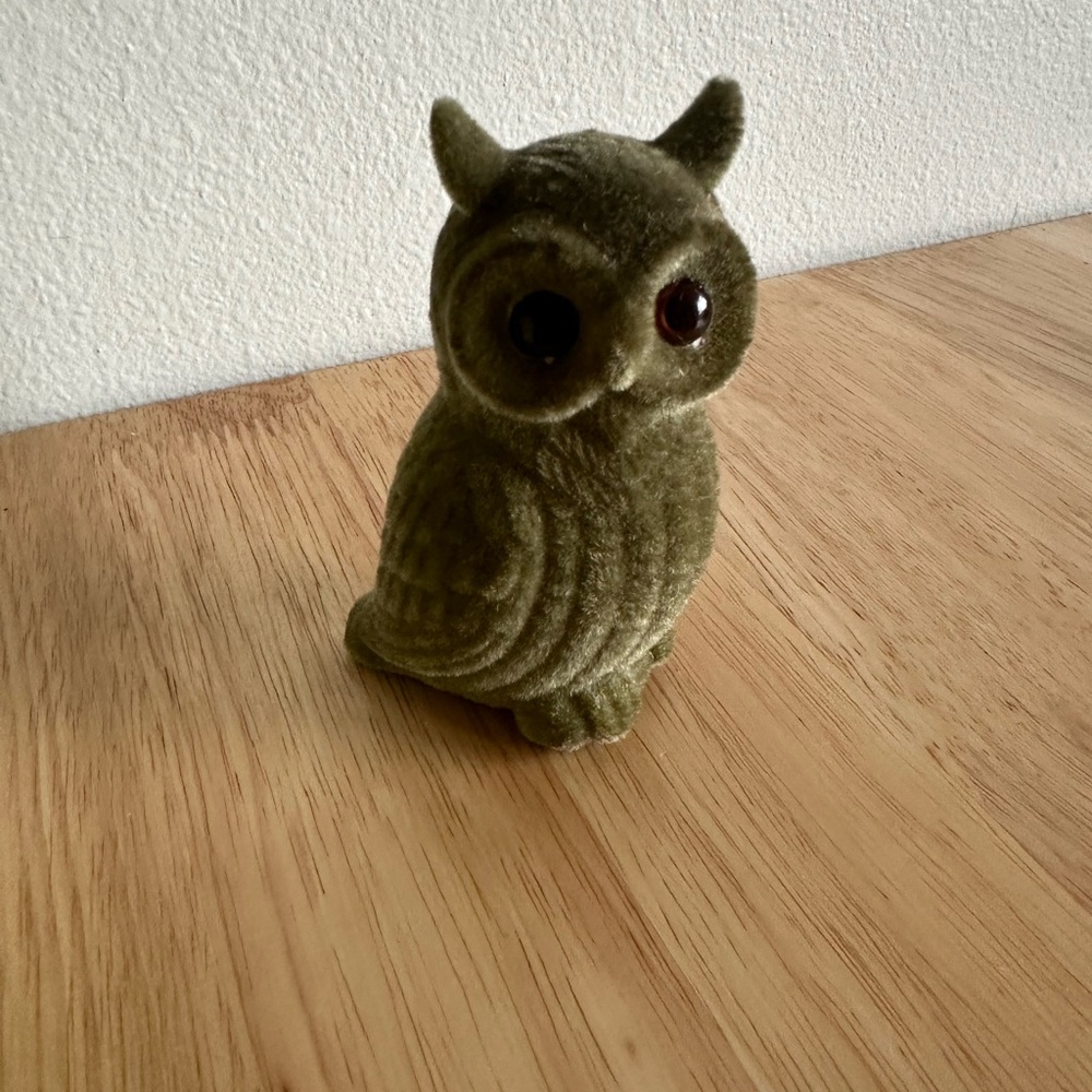 Green flocked Owl Figurine About 4 inches high